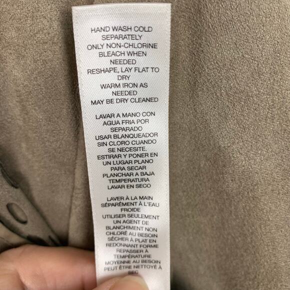 Chico's Women's XL Tan Faux Suede Fringe Lattice Ribbon Cutout Jacket - Picture 11 of 11